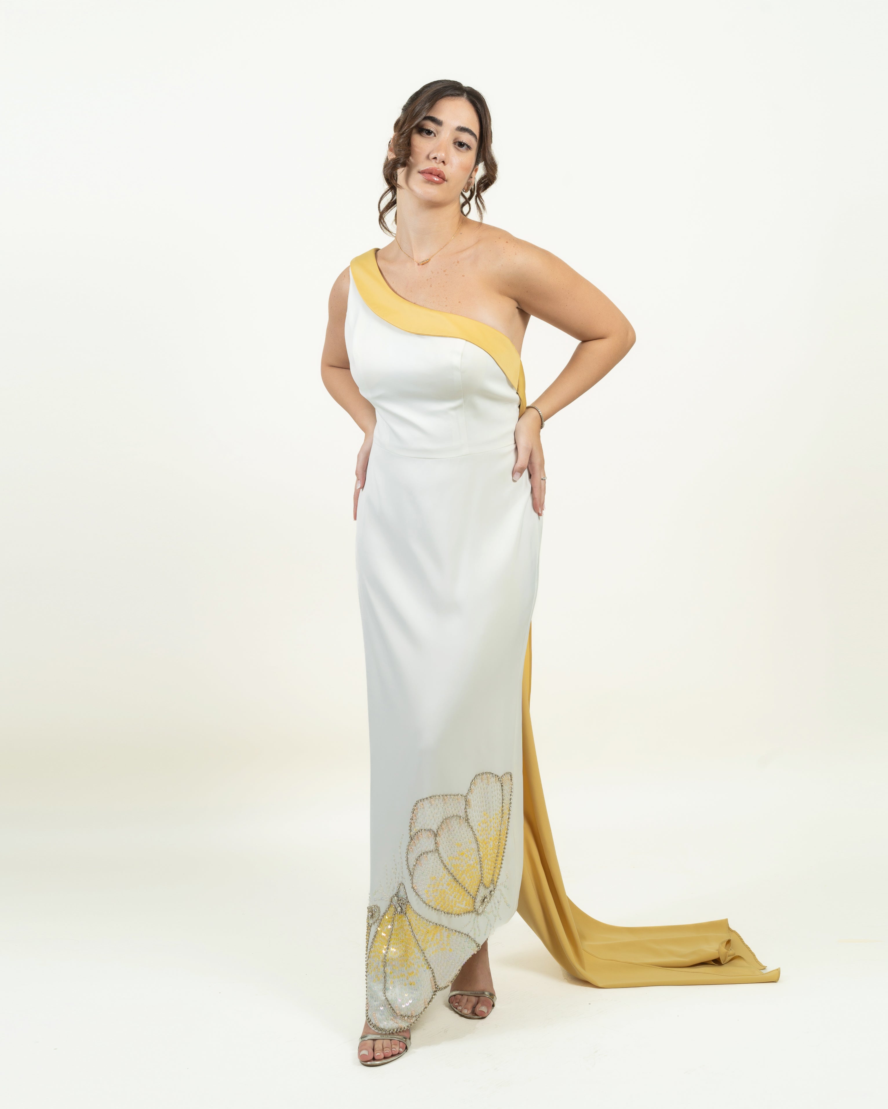 Golden Bloom One-Shoulder Gown