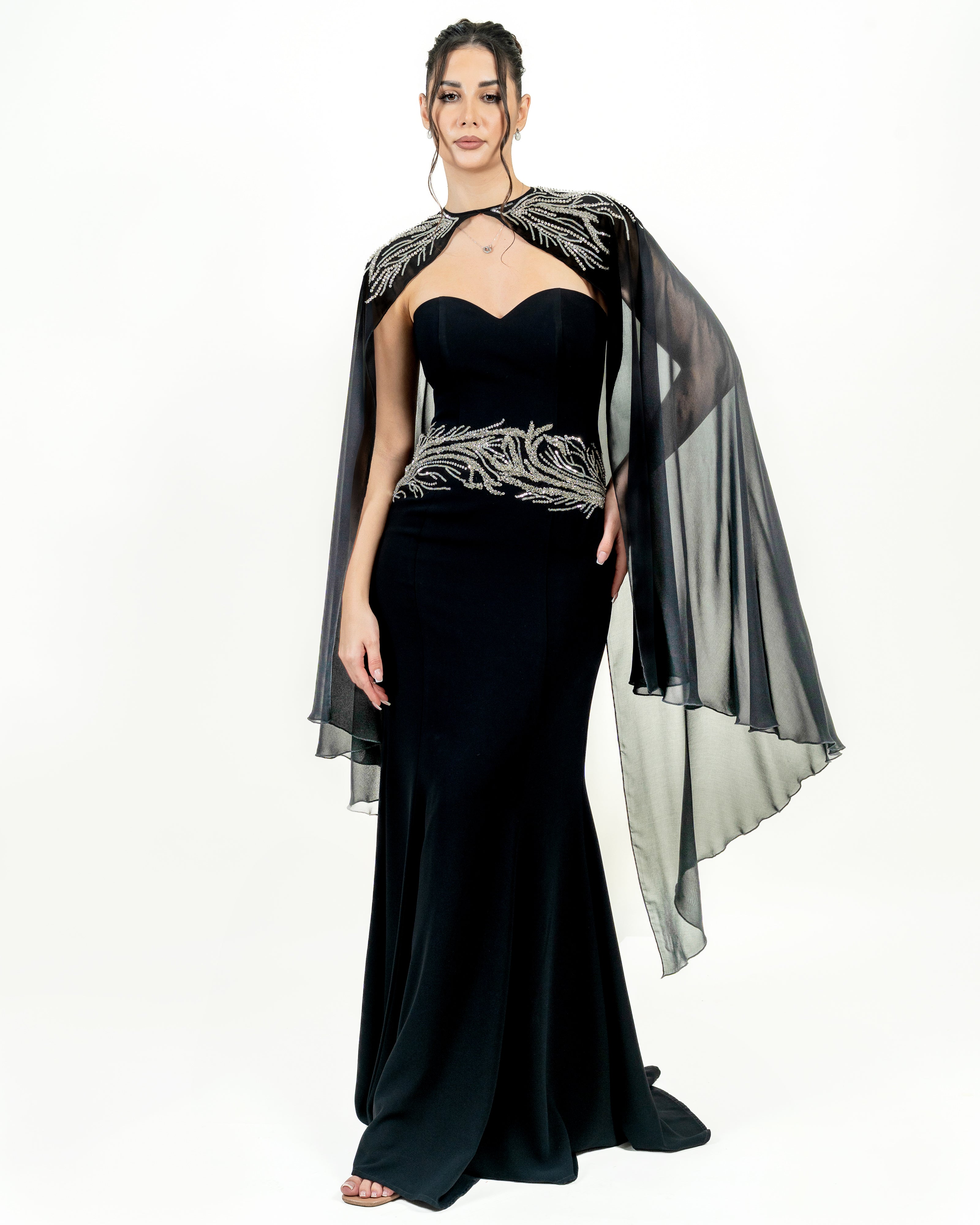 Elegance Beaded Cape Gown