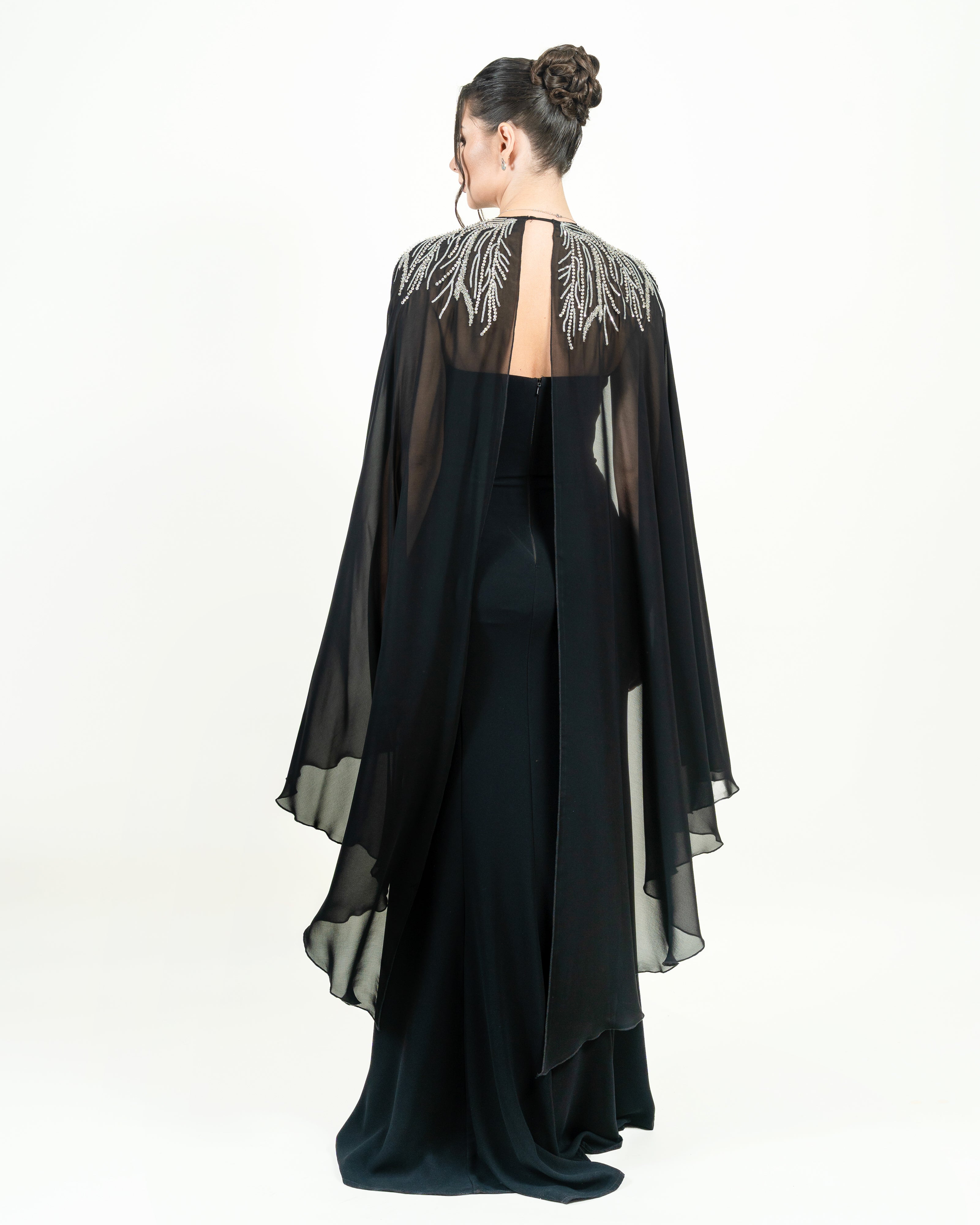 Elegance Beaded Cape Gown