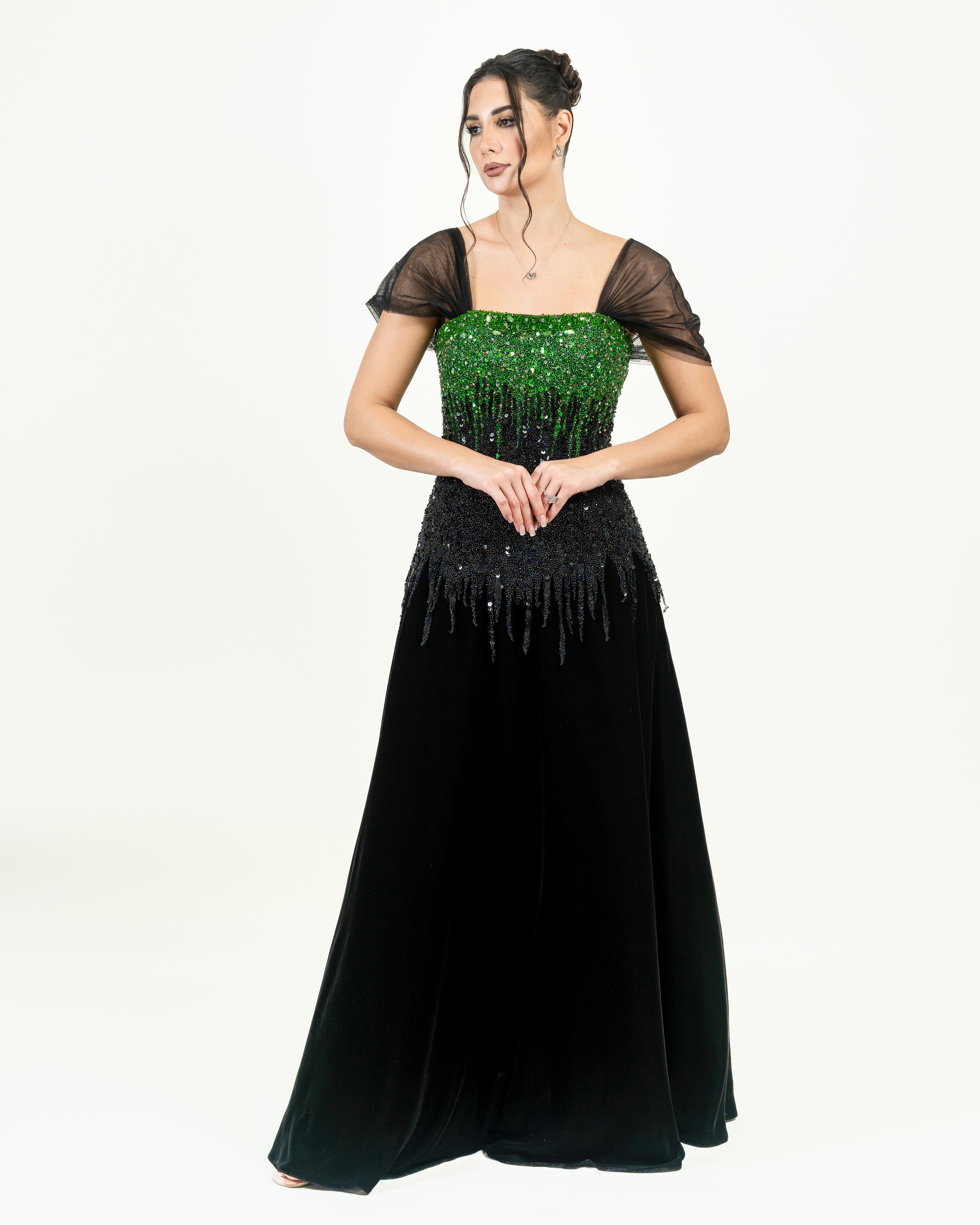 Emerald Enchantress Velvet Evening Gown
