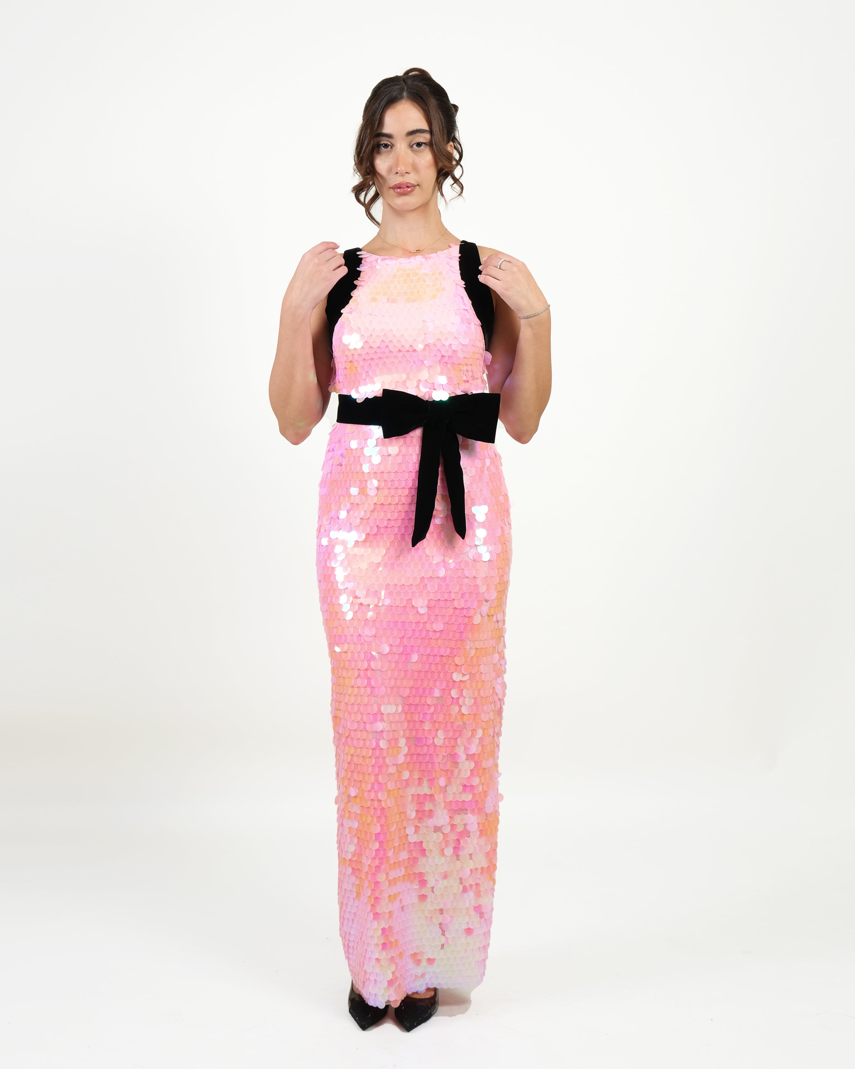 Sequin Evening gown with velvet belt