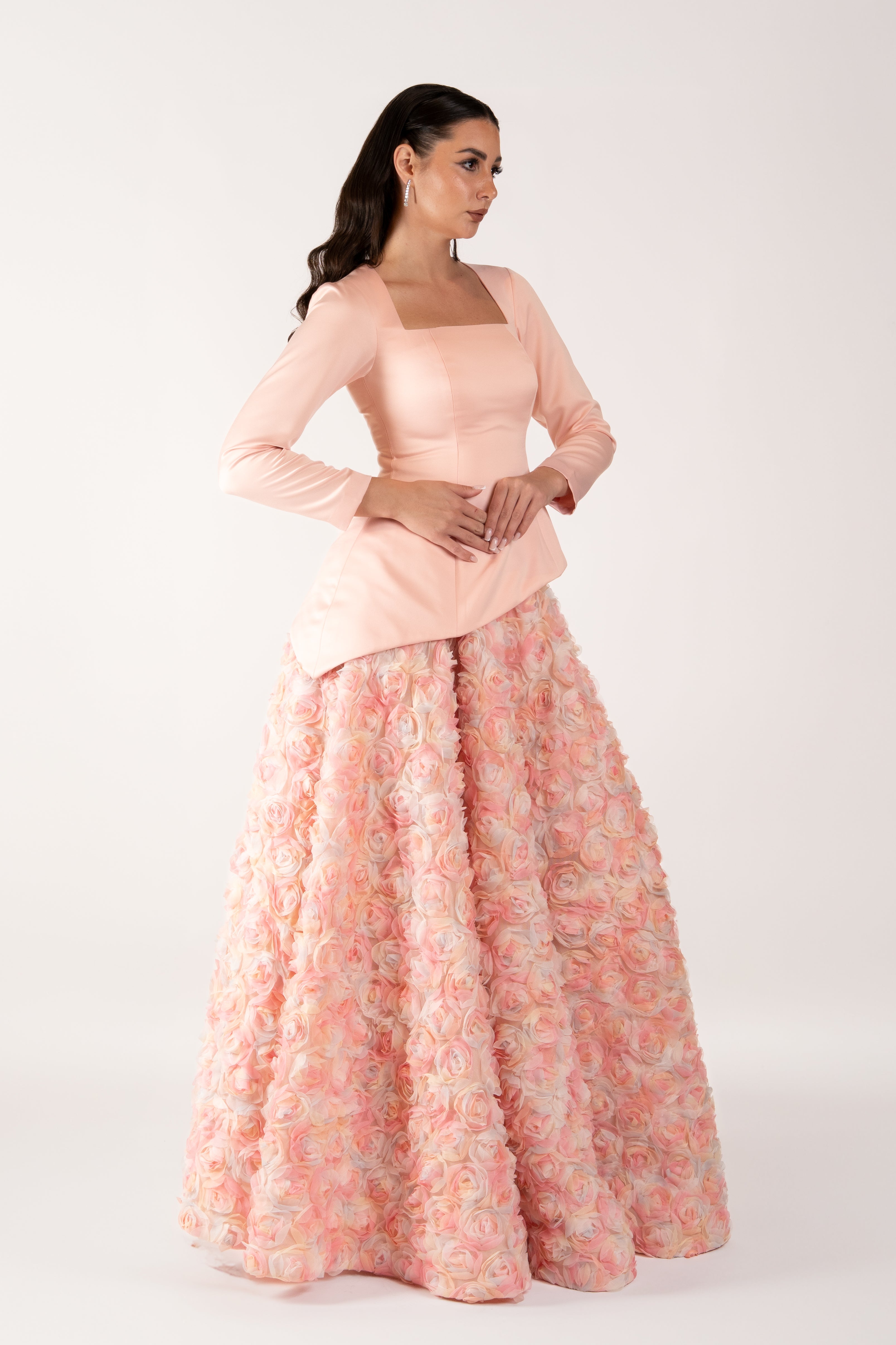 Peplum Top with Textured Floral Skirt