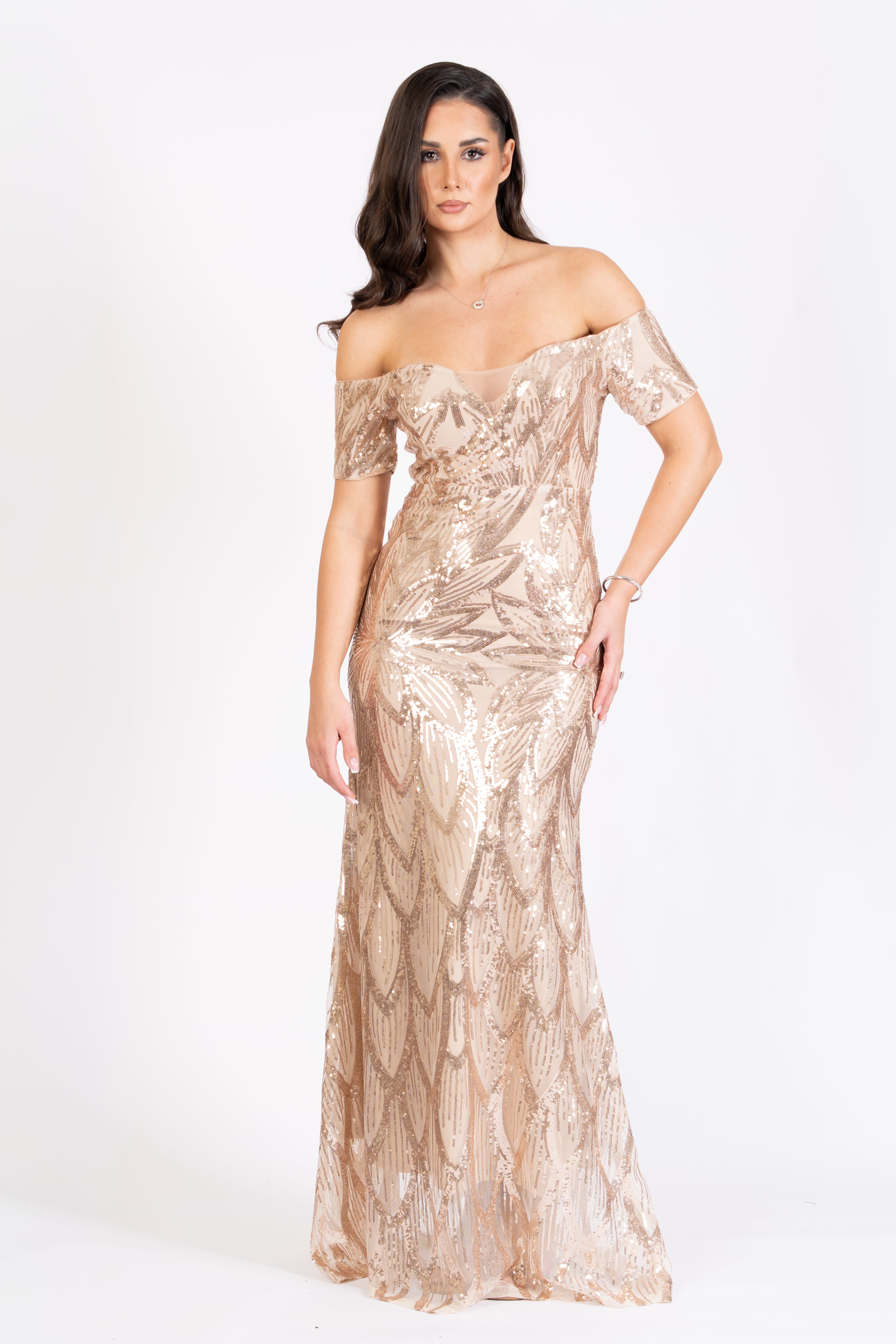 Off-Shoulder Sequin Gown