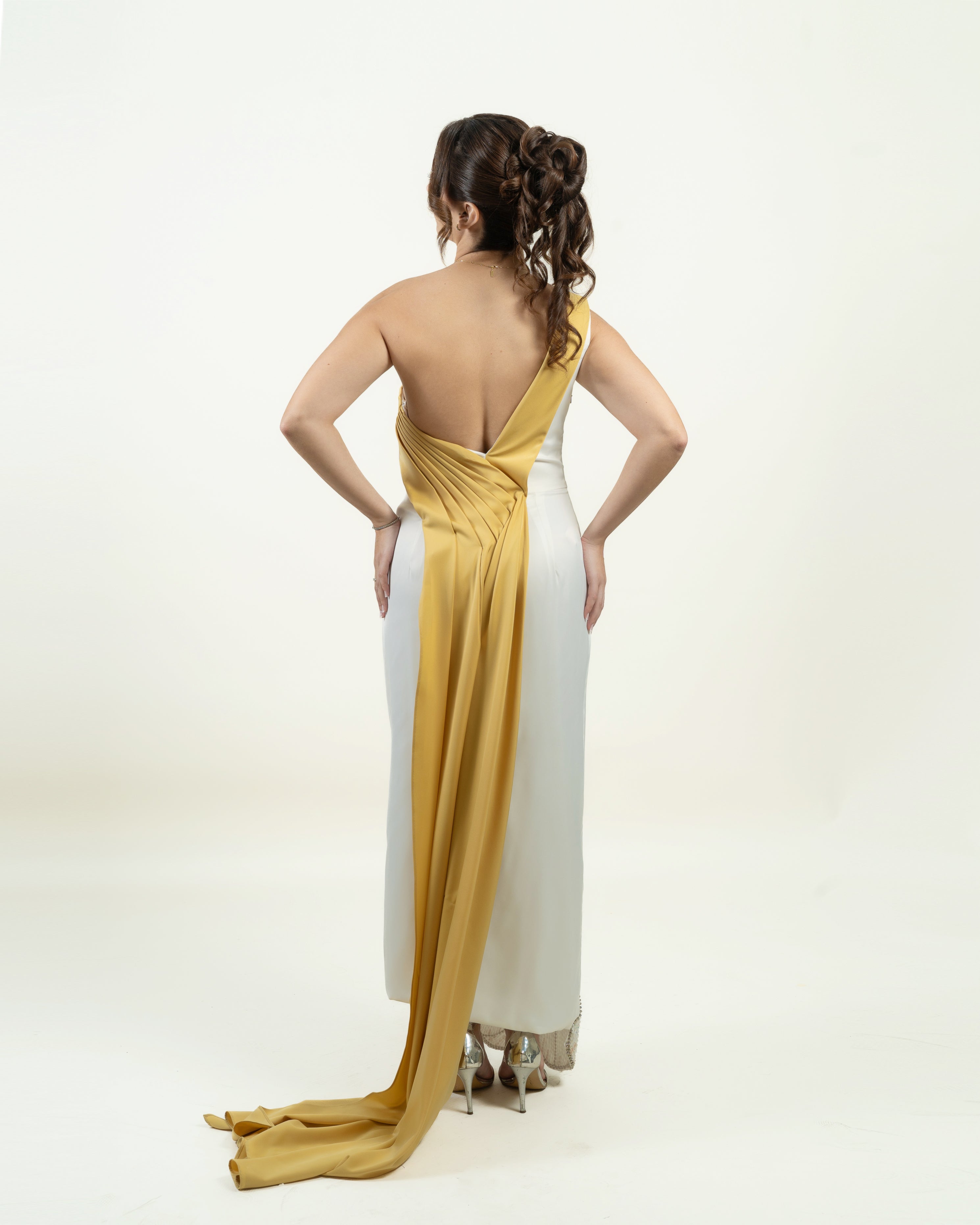 Golden Bloom One-Shoulder Gown