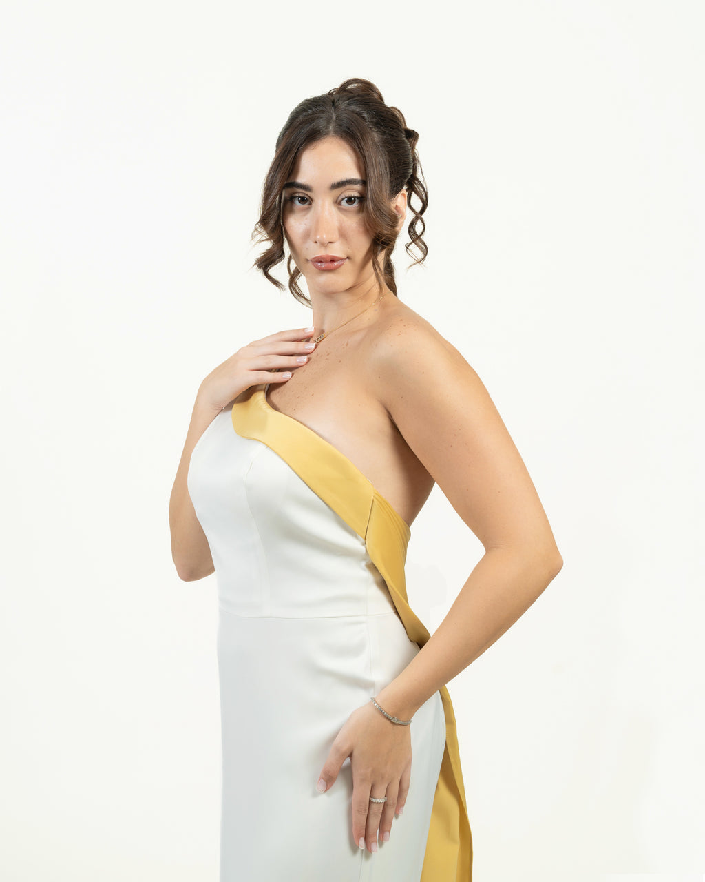 The Flutter Satin One-Shoulder Evening Dress