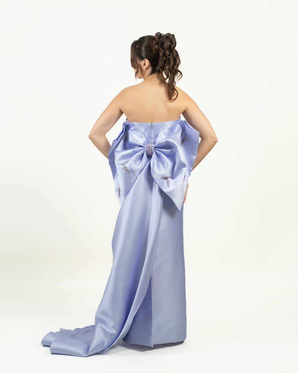 The Lavender Satin Evening Dress with 3D Bow