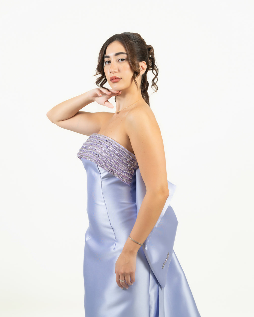 The Lavender Satin Evening Dress with 3D Bow