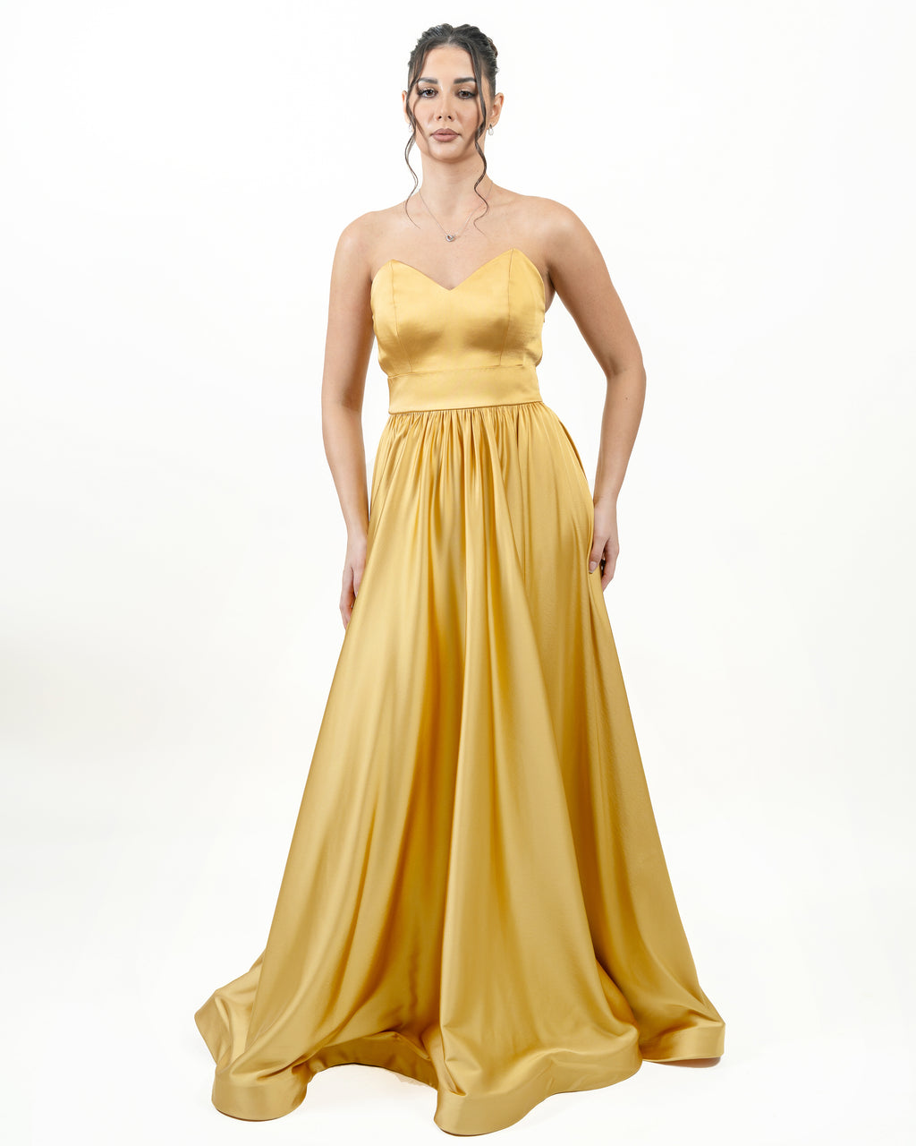 The Golden Simplicity Satin Strapless Evening Dress