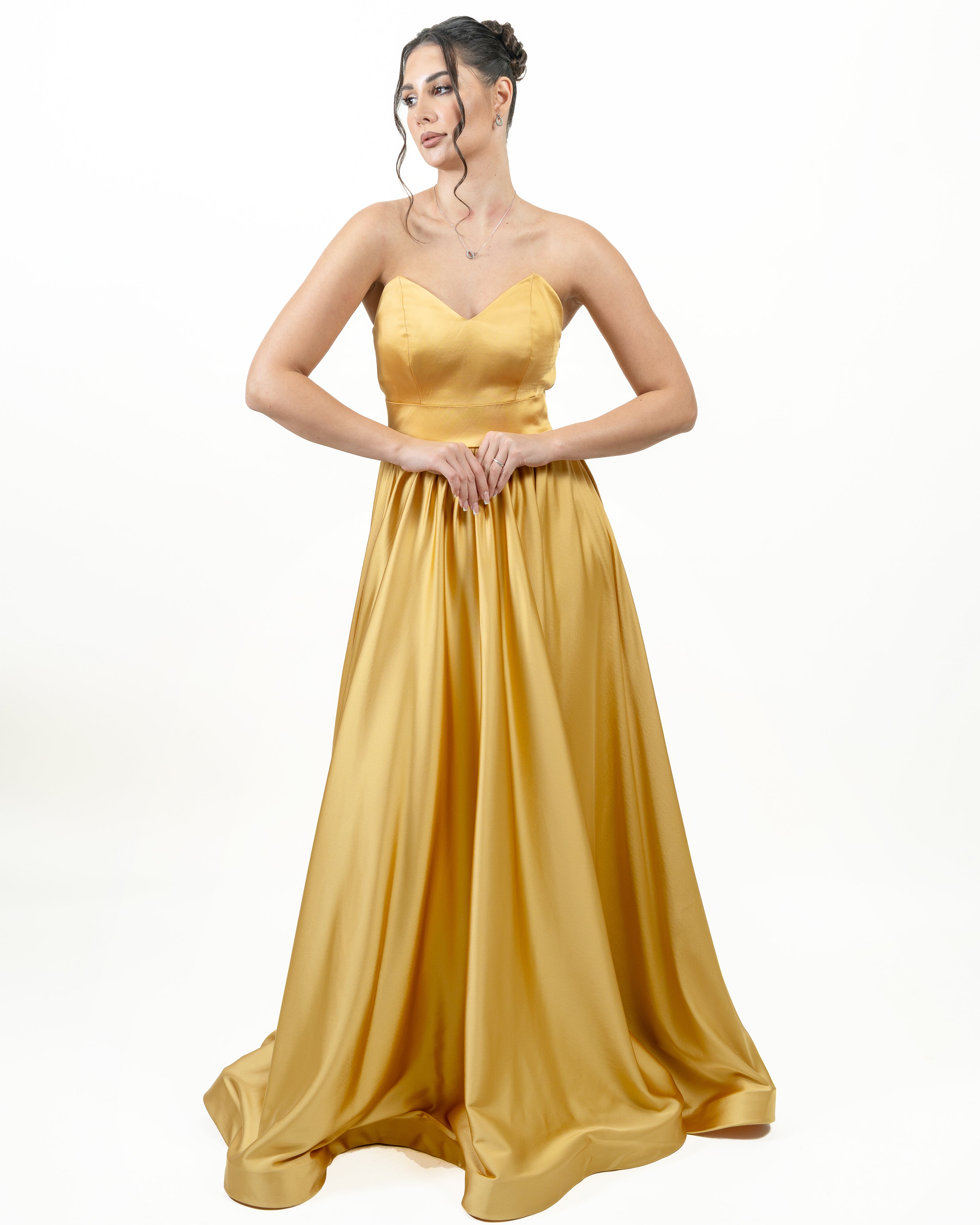 Golden Radiance Satin Ball Gown