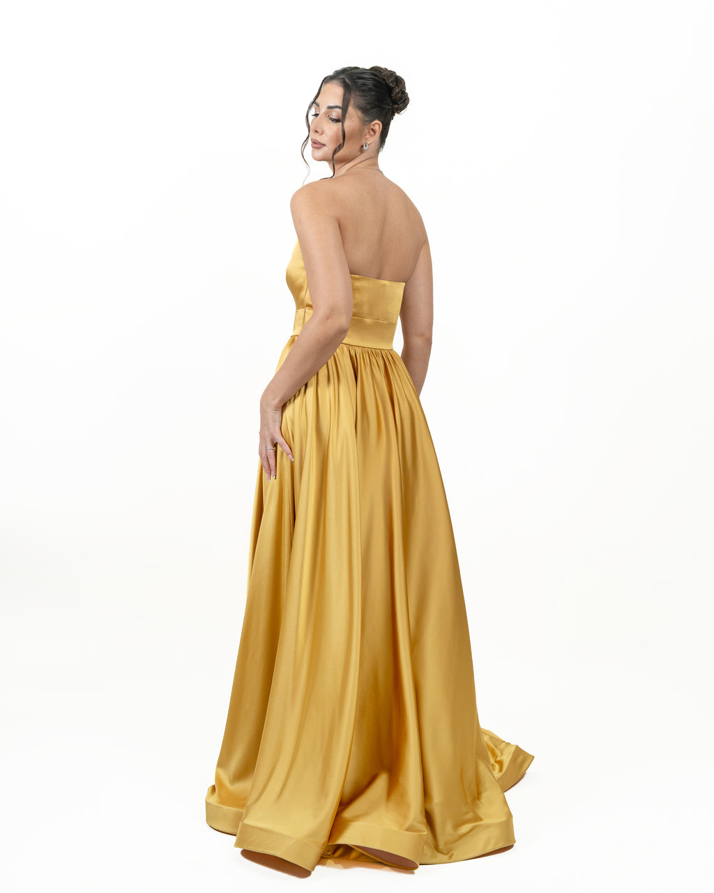 The Golden Simplicity Satin Strapless Evening Dress