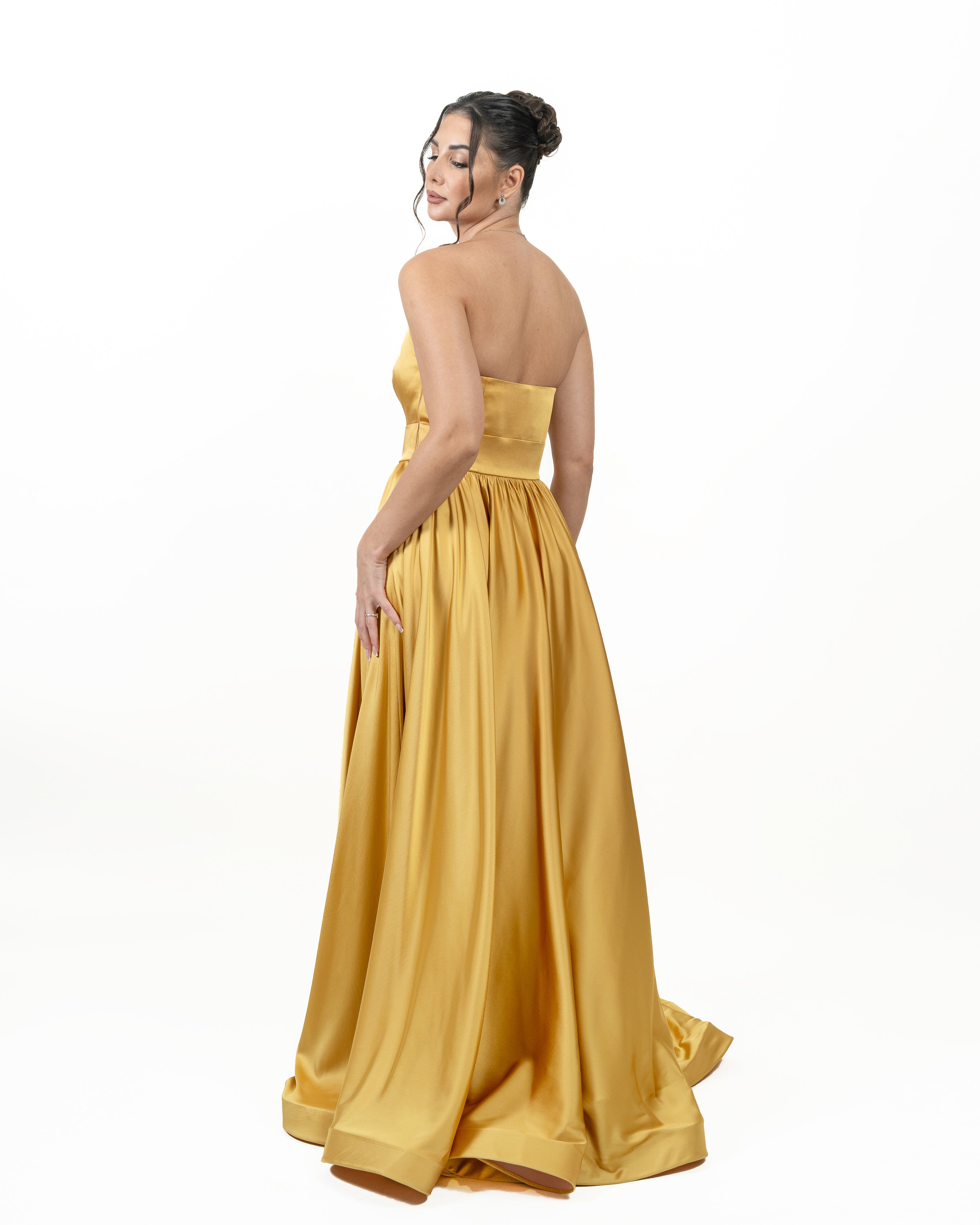 Golden Radiance Satin Ball Gown