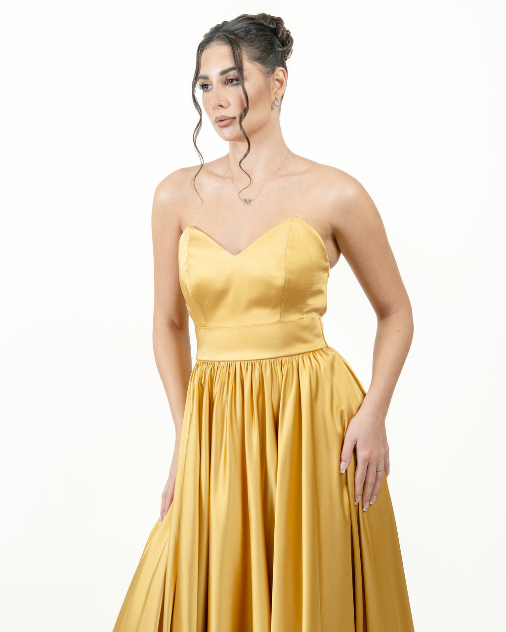 The Golden Simplicity Satin Strapless Evening Dress