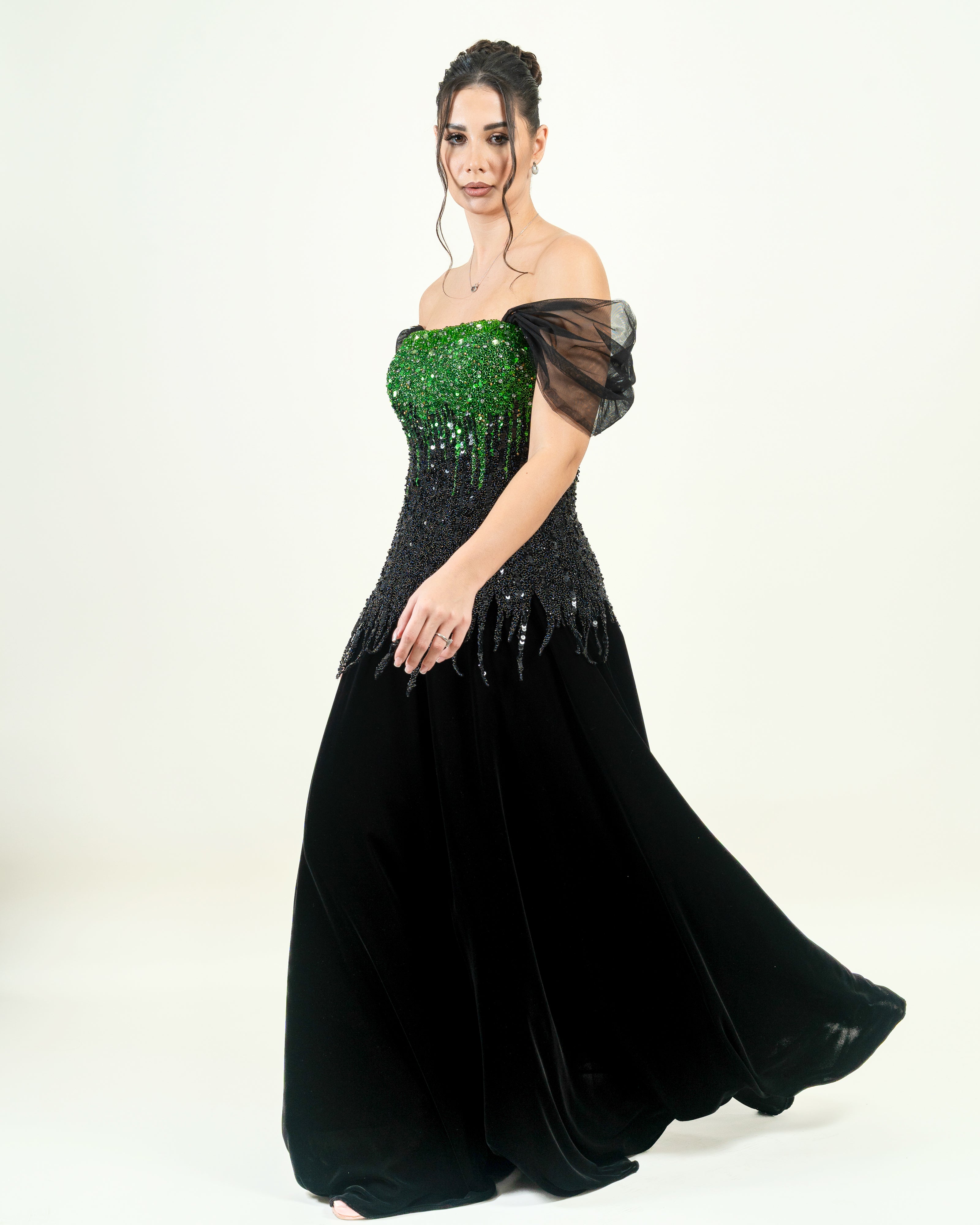 Emerald Enchantress Velvet Evening Gown