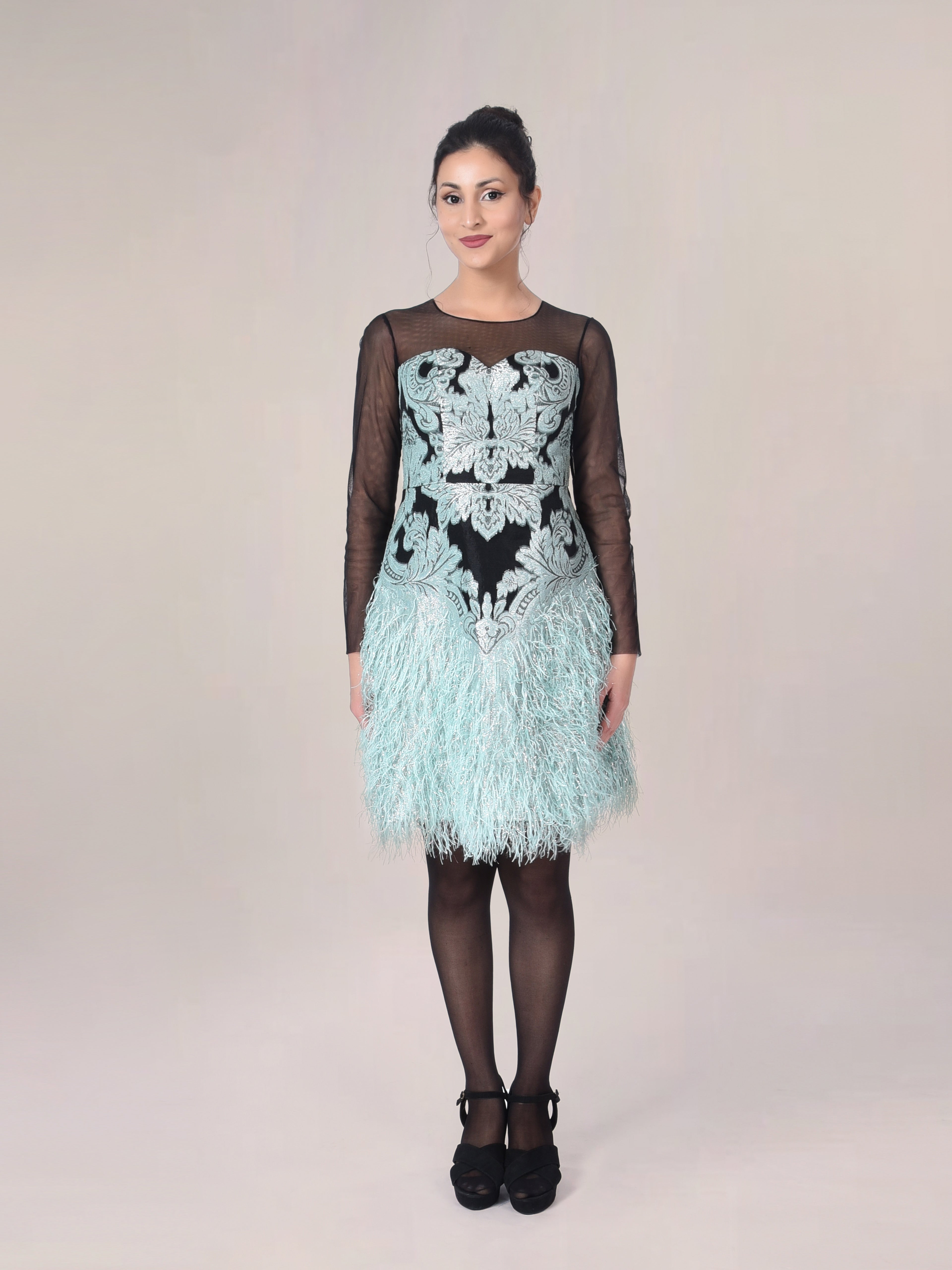 Fringe Embroidered Cocktail dress Drape Fringe Embroidered Cocktail dress Drape