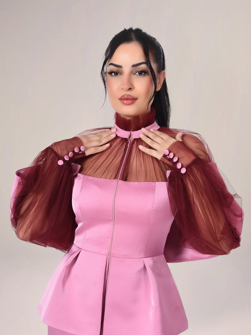 The Layered Silhouette Satin and Net Modest Evening Dress