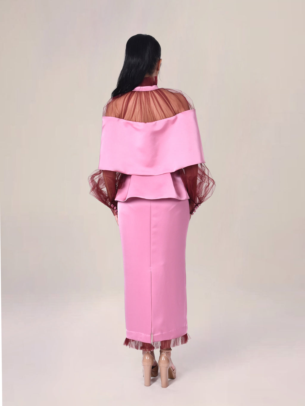 The Layered Silhouette Satin and Net Modest Evening Dress