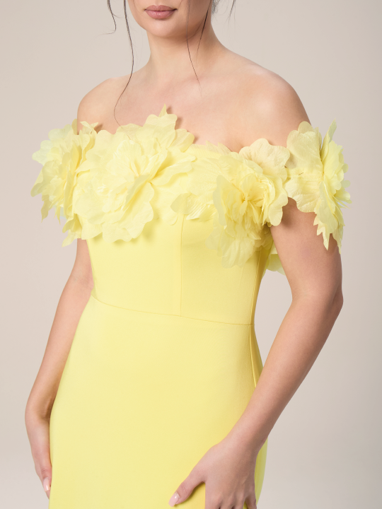 The Bloom Satin Evening Dress with 3D Flowers