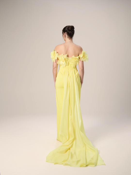 The Bloom Satin Evening Dress with 3D Flowers