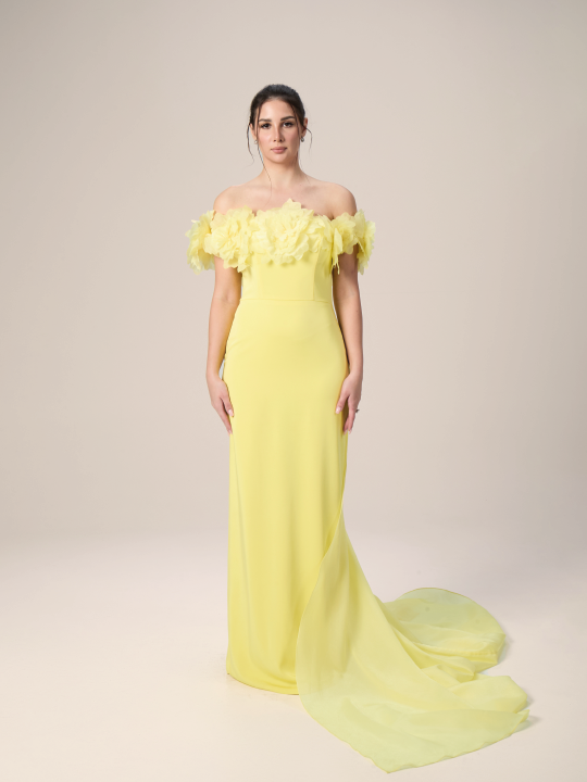 The Bloom Satin Evening Dress with 3D Flowers