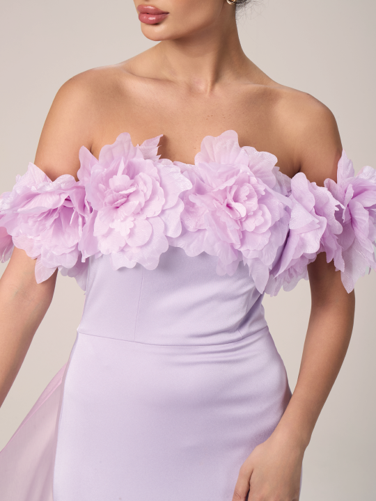 The Bloom Satin Evening Dress with 3D Flowers