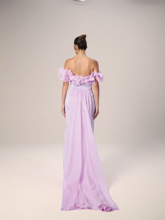 The Bloom Satin Evening Dress with 3D Flowers