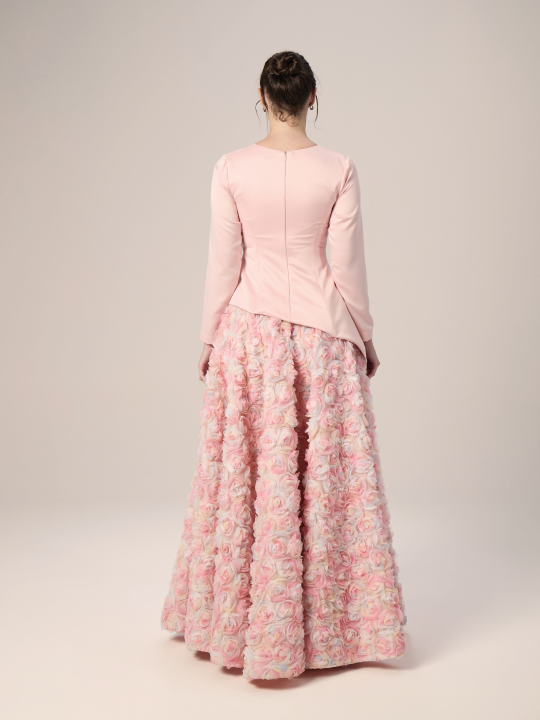 The Garden Satin and 3D Floral Evening Dress