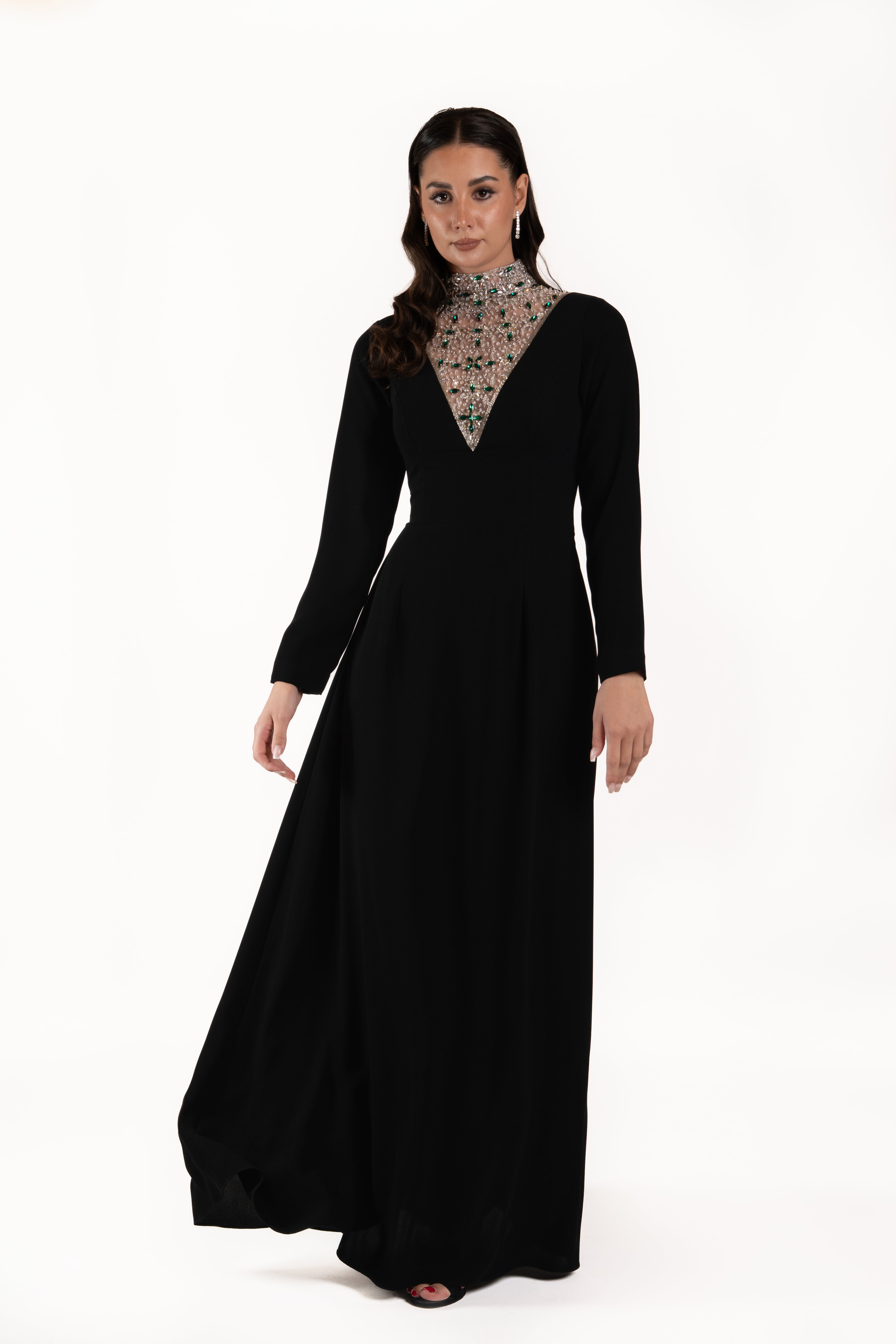 Evening Gown with Embellished High Neck