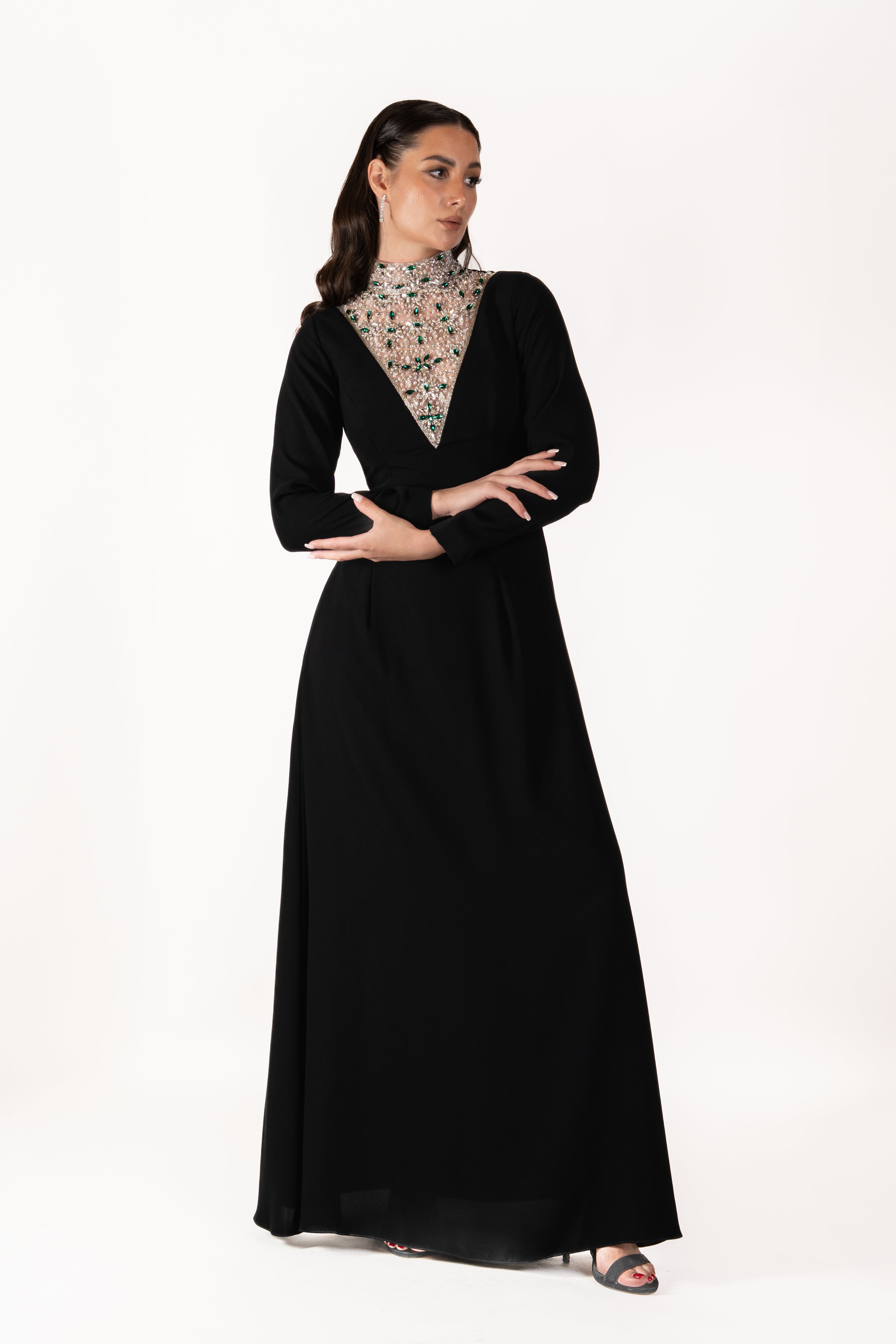 Evening Gown with Embellished High Neck