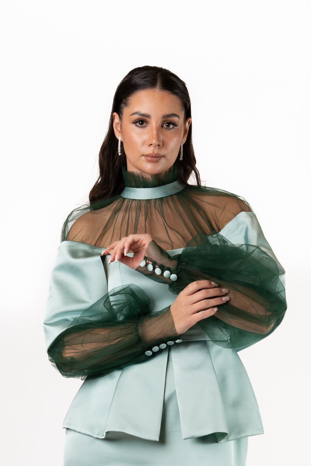 The Layered Silhouette Satin and Net Modest Evening Dress