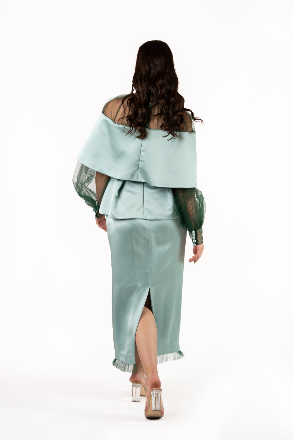 The Layered Silhouette Satin and Net Modest Evening Dress