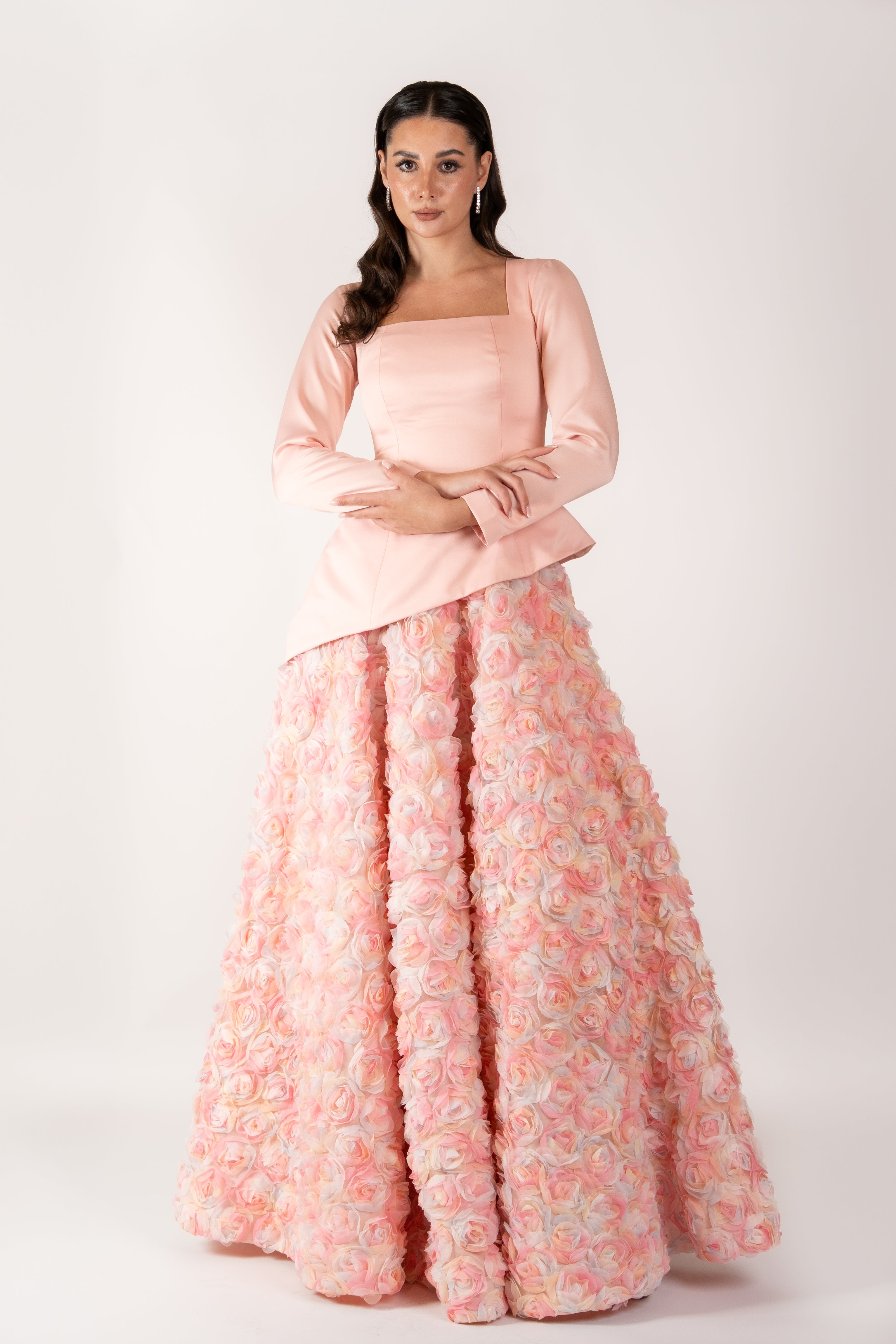 Peplum Top with Textured Floral Skirt