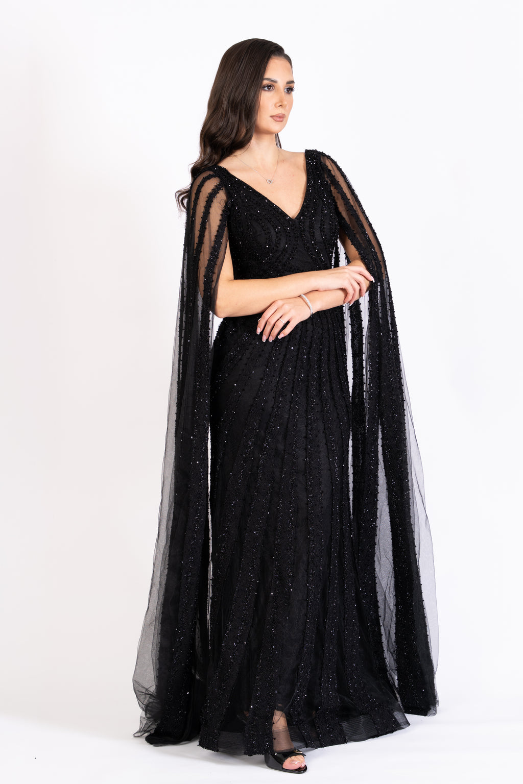 The Noire Black Sequin Net Evening Dress