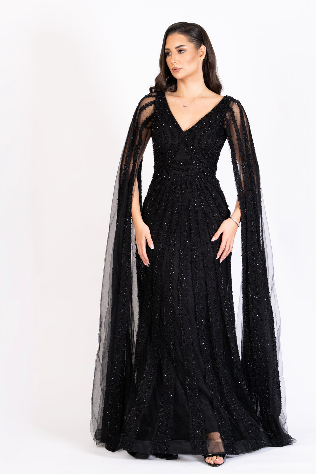 The Noire Black Sequin Net Evening Dress