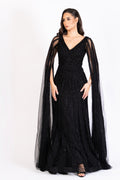 The Noire Black Sequin Net Evening Dress