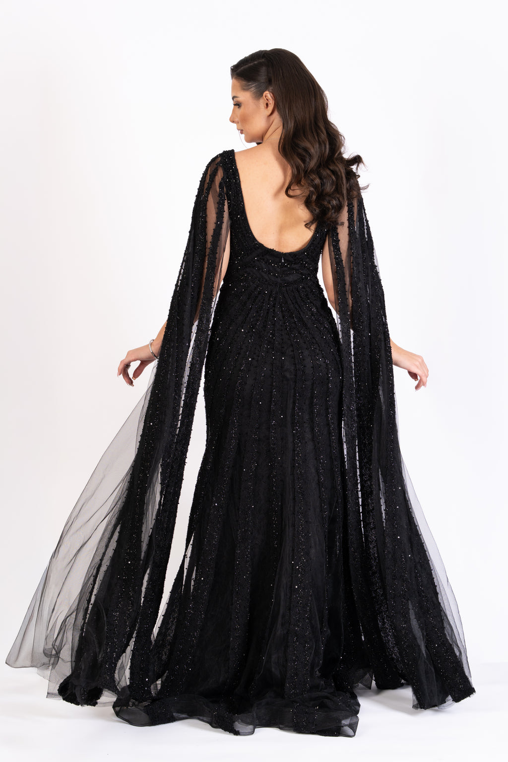 The Noire Black Sequin Net Evening Dress