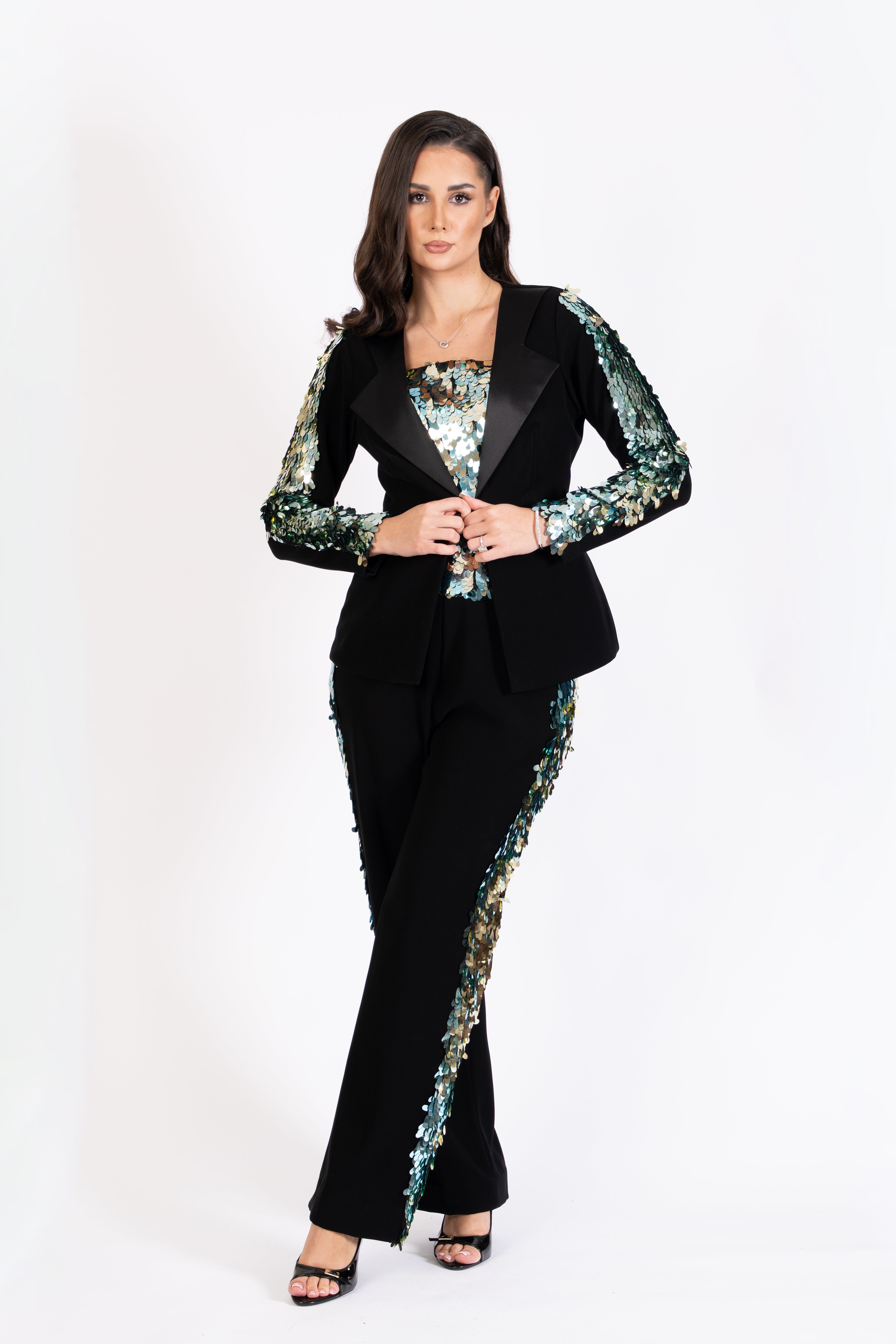 Glam Sequin-Trim Jacket & Pant Co-ord