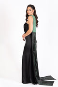The Black Pearl Satin Evening Dress with Embellished Scarf