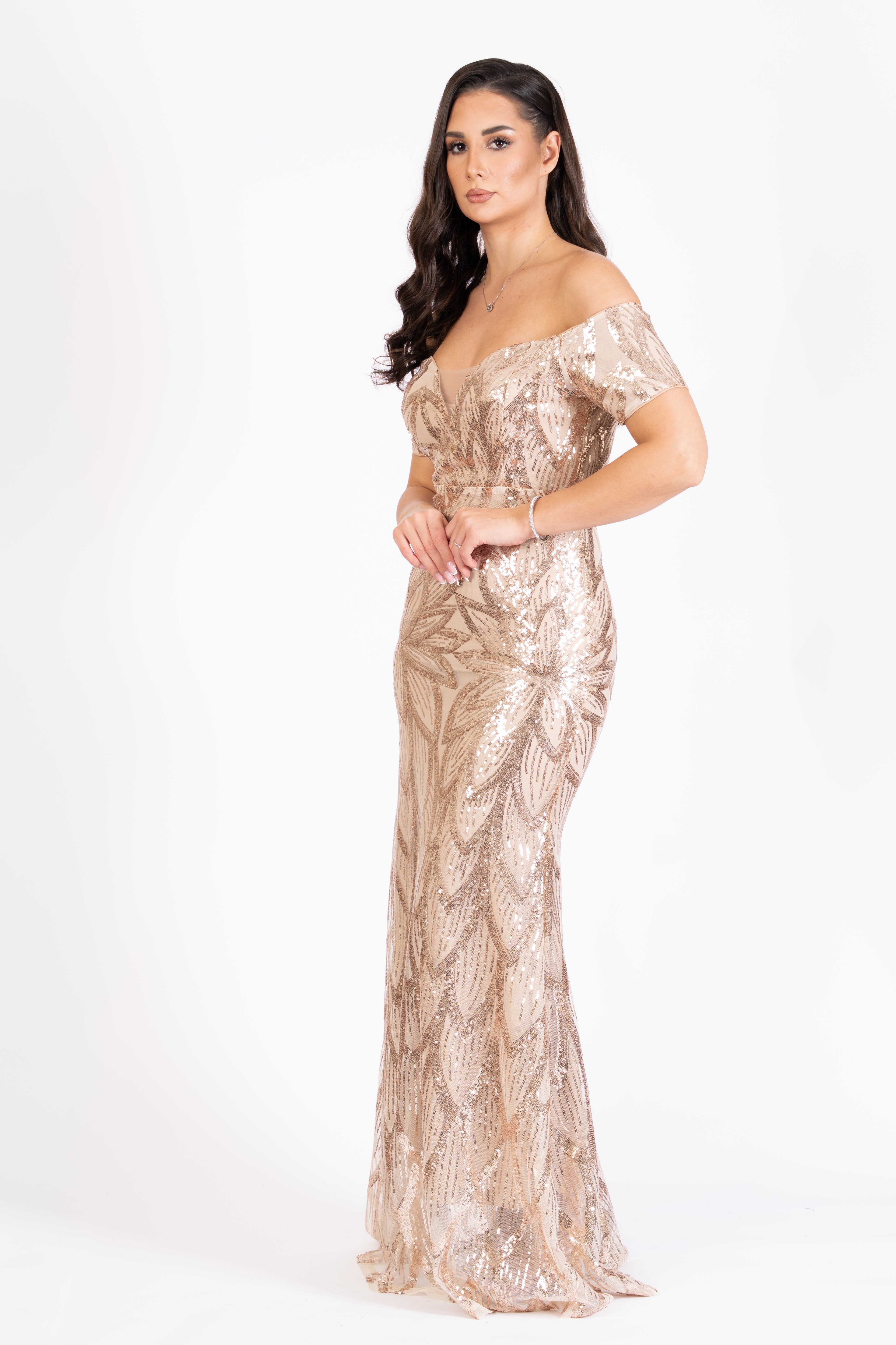 Off-Shoulder Sequin Gown