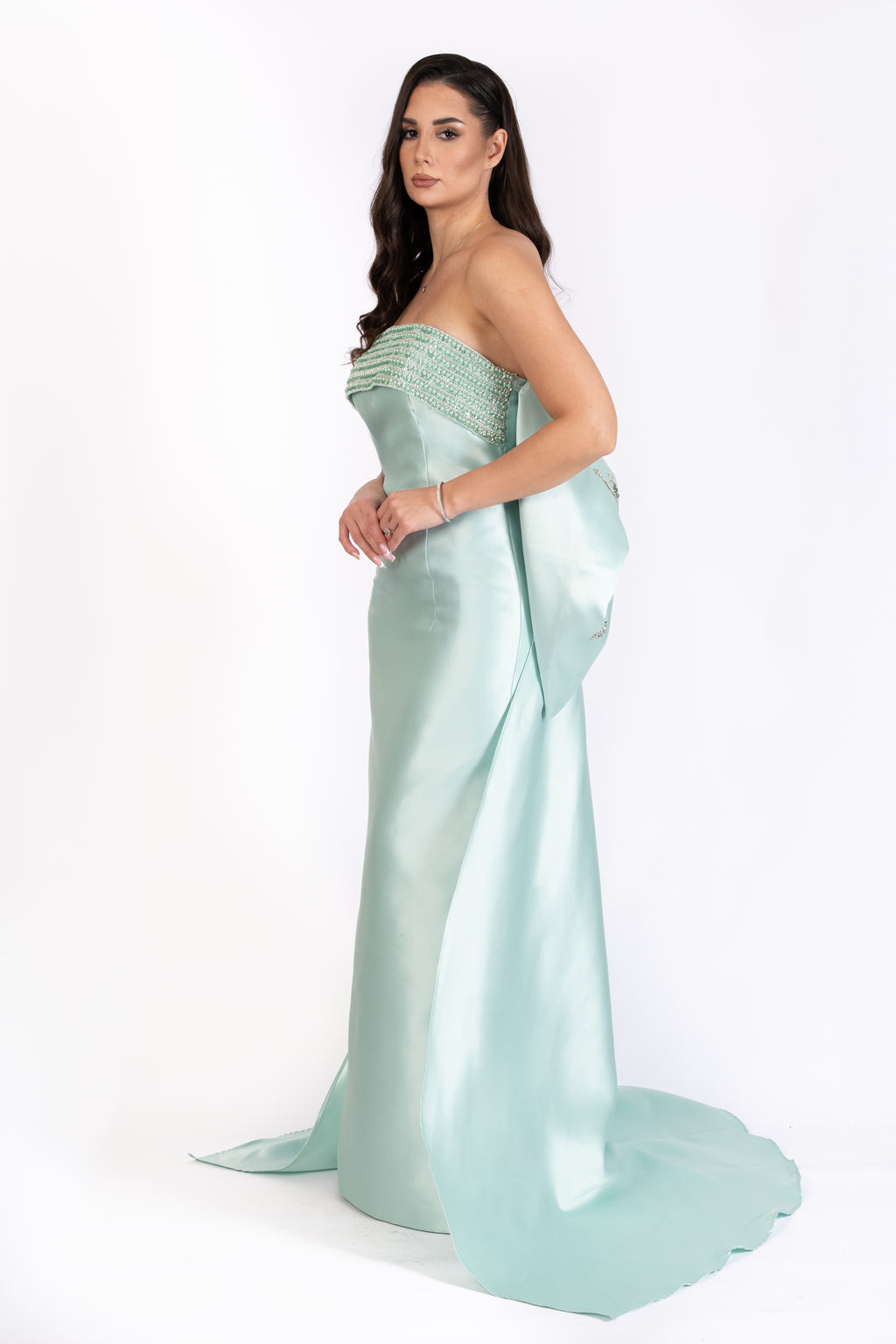 The Lavender Satin Evening Dress with 3D Bow