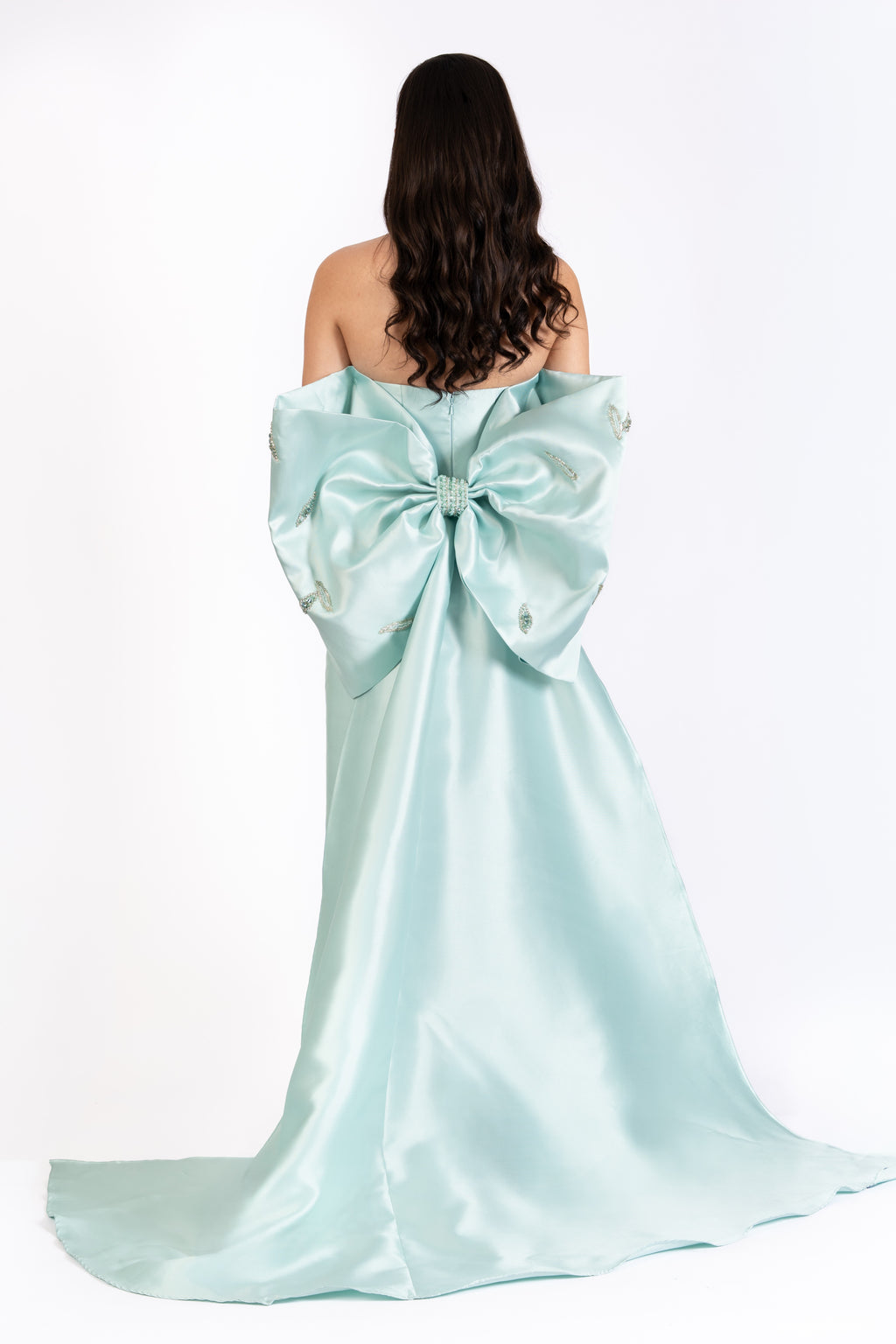 The Lavender Satin Evening Dress with 3D Bow