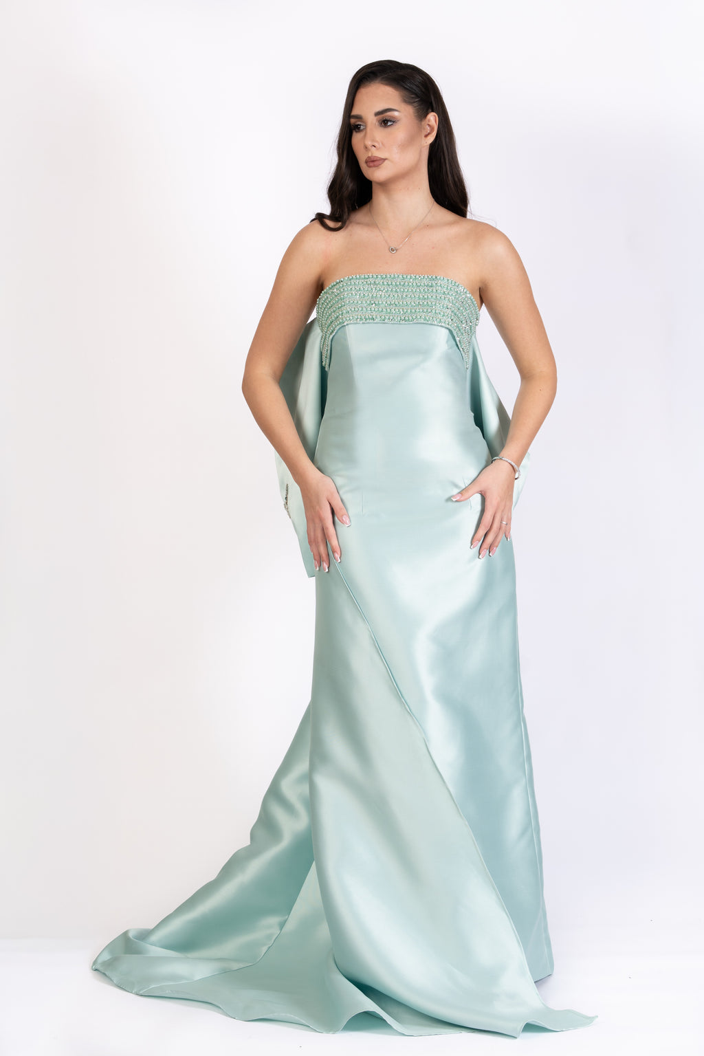 The Lavender Satin Evening Dress with 3D Bow