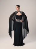 The Night Grace Crepe Evening Dress with Chiffon Cape