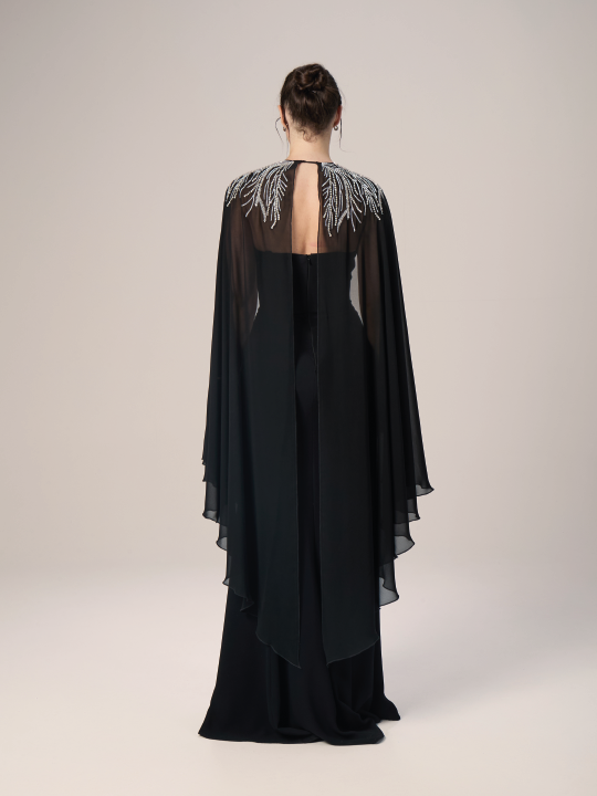 The Night Grace Crepe Evening Dress with Chiffon Cape