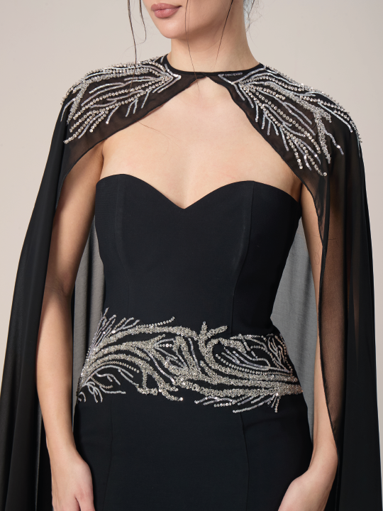 The Night Grace Crepe Evening Dress with Chiffon Cape
