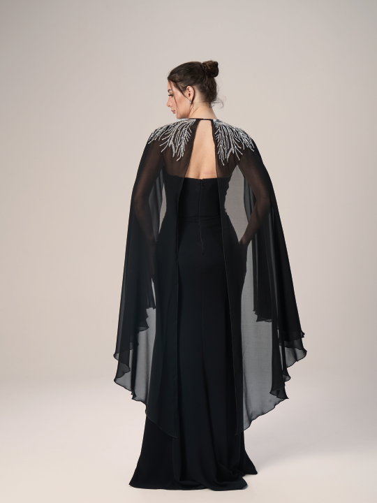 The Night Grace Crepe Evening Dress with Chiffon Cape