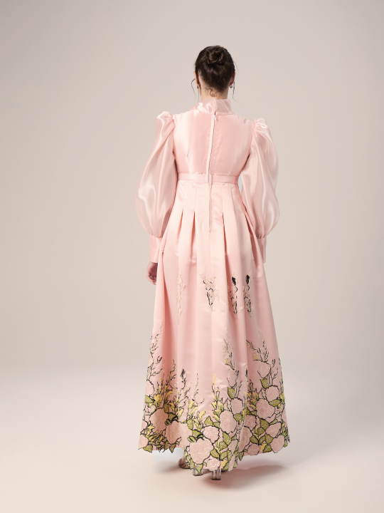 The Floral Grace Satin Evening Dress