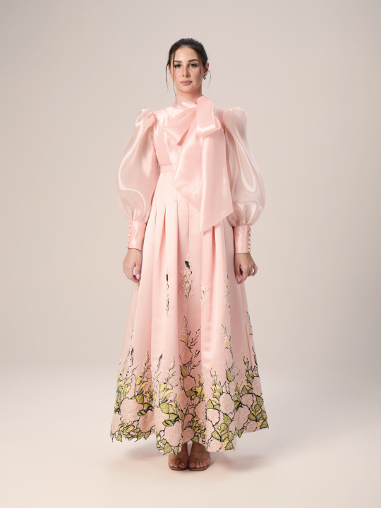 The Floral Grace Satin Evening Dress