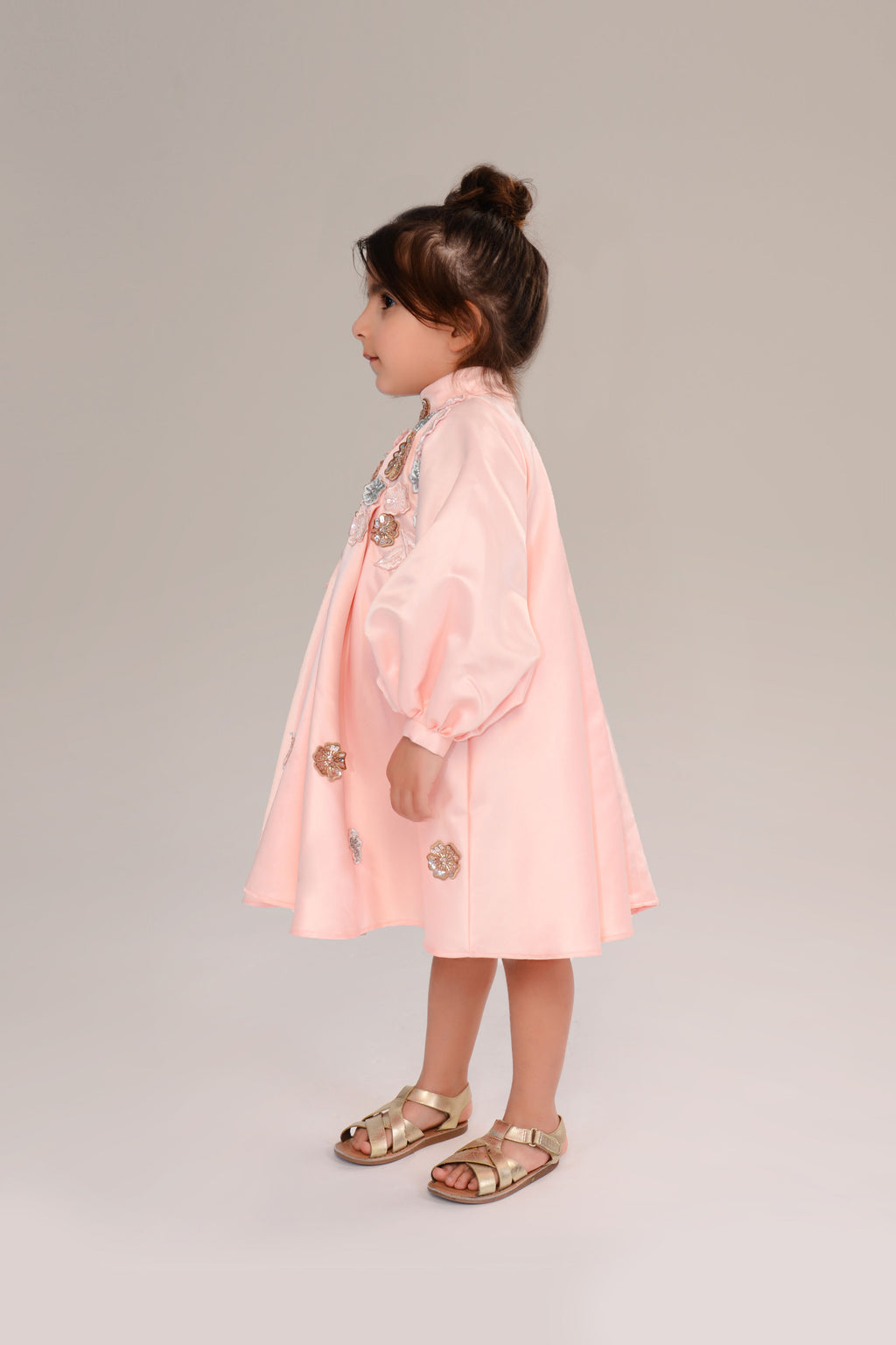 The Blossom Satin Girls Coat Dress with 3D Floral Appliqué