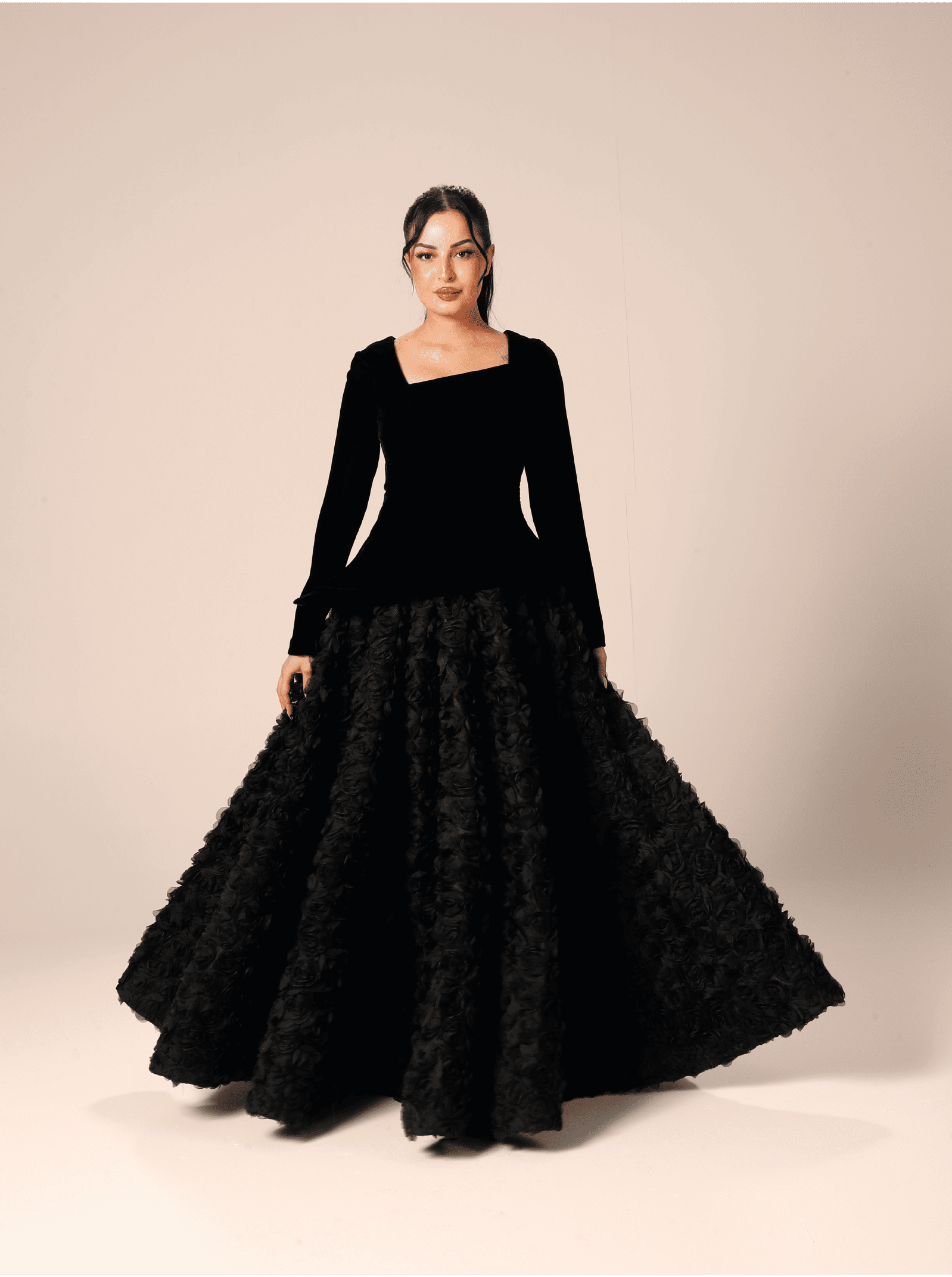 The Garden Satin and 3D Floral Evening Dress