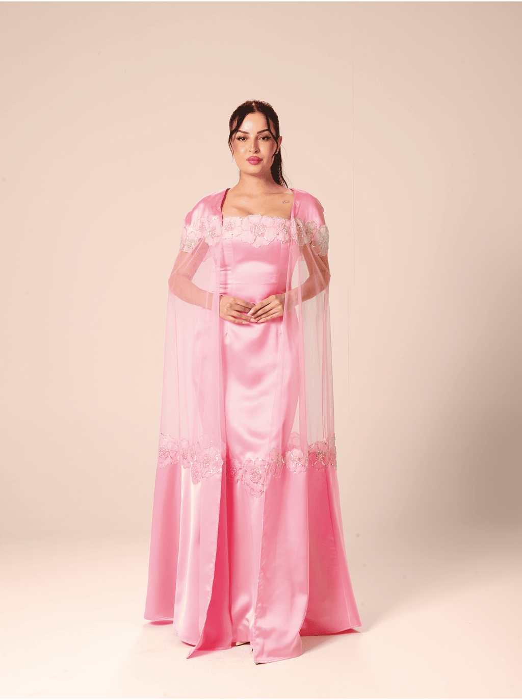 The Blush Veil Silk and Net Evening Dress